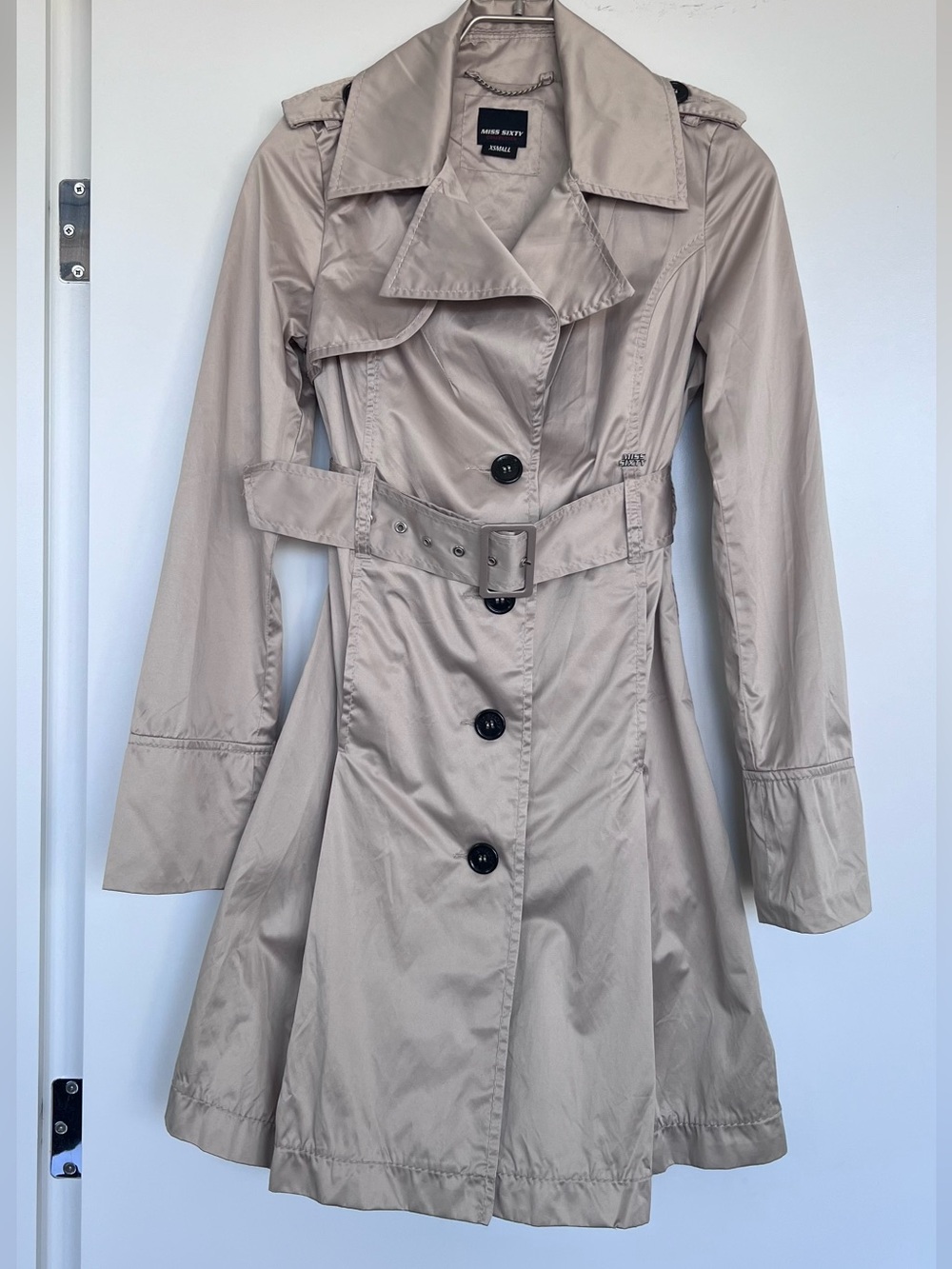 Miss Sixty Beige Satin Belted Trench Coat